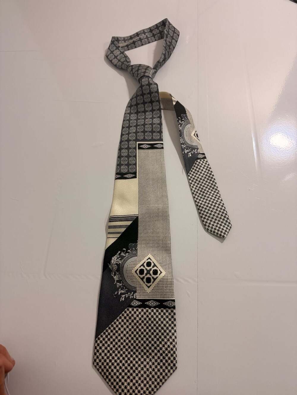 SIDAE Black and White Geometric Patchwork Silk Tie